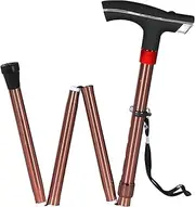 SMIC Folding Cane with Led Light- Non-Slip Grip Handle for Men & Women,Collapsible Walking Stick, Adjustable Walking Cane Base for Hiking Camping Single Leg Walking Stick for Old People (Brown)
