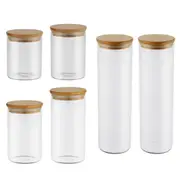 6PCS Glass Storage Jars with Wooden Lids Kitchen Pantry Food Canister