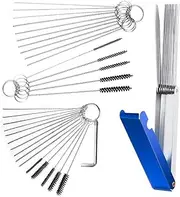 4 Set Carburetors Carbon Dirt Jet Remove Cleaner, FineGood 13 Cleaning Wires Set, 20 Cleaning Needles, 10 Nylon Brushes, 1 Stainless Steel Wrench Tool Kit for Motorcycle ATV Moped Welder Carb