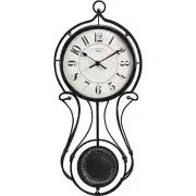Cubilan Pendulum Wall Clock Modern Quartz Round Analog Metal-Frame in Black