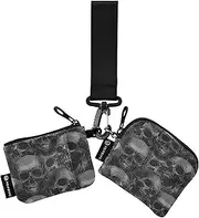 [Caihoyu] Skull Happy Halloween Black Horror Dual Wristlet Wallets for Women Small Portable Zipper Cash Coin Purse with Wristle Strap for Ladies Girls 2 Packs, Multicolor, 4.13"(L) x 3.5"(W), Travel Accessory
