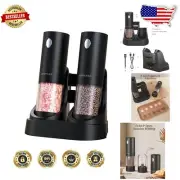 Rechargeable Salt & Pepper Grinder Set with Portable Charging Base and LED Light