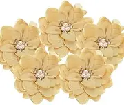 uxcell 3.15 Inch Chiffon Flowers, 5 Pcs Fabric Flowers Rhinestone Pearl Large Camellia Sewing Appliques for DIY Crafts Dresses Clothing Headbands Wedding Party Decoration, Dark Yellow