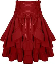 [KEOYA] Women's Renaissance Short Skirt Gothic Victorian Vintage Elastic High Waisted Midi Skirt