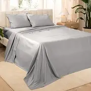 Bare Home 100% Organic Cotton Twin Extra Long Sheet Set - Smooth Sateen Weave - Warm & Luxurious (Twin XL, Light Grey)