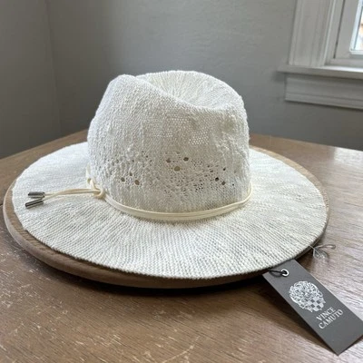 NWT Vince Camuto Sun Hat OSFM Wide Brim Knit Lace Vacation Resort Wear Cruise