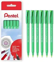 Pentel R50 Fine Point Liquid Ink Rollerball Pens - 0.8mm Tip 0.4mm Line Width - 77% Recycled - Green Ink (6)