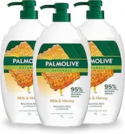 Palmolive Naturals Body Wash 3L (3x1L), Milk and Honey with Moisturizing Milk, Soap Free Shower Gel, No Parabens or Phthalates