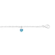 Silver 25cm Blue Crystal Heart Singapore Anklet in Blue