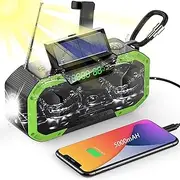 Emergency Weather Radio, Portable Hand Crank Solar Radio with 5000mAh Battery AM/FM/NOAA Wind Up Radio with Bluetooth Speaker, for Phone Charge/Flashlight/Compass/SOS/Reading Lamp/TF Port ,Green