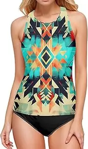 [AIXIWAWA] Women's Tankini Tops-Aztec Pattern, Swimsuit Top for Beach Pool Vacation S