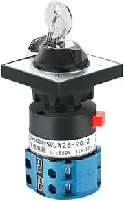 SKXMOD Changeover Cam Switch with Key 25A 690V Silver Contact 1/2/3/4poles 3 Positions LW26-25 Series Rotary Selector Universal Switch(25A 1 Pole 1-0-2)