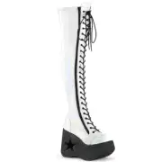 Demonia Dynamite-300 Gothic Punk Festival Over The Knee White Platform Boots