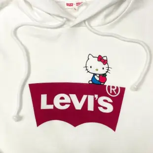 【LEVIS】白色 Levis + Hello Kitty 品牌 帽T 寬版 附布標 女款 長袖 上衣 連帽(帽T 長袖)