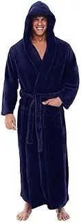 [DSAGF] Men's Fall/Winter Plus Size Hooded Bathrobe Plush Lengthened Shawl Bathrobe Home Clothes Long Sleeved Robe Coat Dark Blue