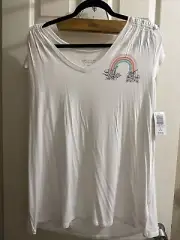 Torrid Super Soft Size 1 White Rainbow Flutter Sleeve Shirt