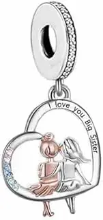 [Mon & Sons] I Love You Big Sister Love Heart Little Sister Gift Charm Bead Pendant 925 Sterling Silver Dangle Compatible With Pandora Charm Bracelet, Metal