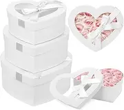 Taefuhnn 3Pcs Large Nesting Heart Shaped Gift Box with Clear Window Lids & Ribbons for Gifts Flower, Assorted Size Heart Gift Box for Mother's Day Valentine's Day Wedding Birthday Bridesmaid Proposal