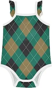 [FRODOTGV] Black Green Yellow Argyle Plaid Baby Summer Cotton Bodysuits Cute Soft Baby Home Outfit for Toddler 3M, Argyle Plaid, 9M, Argyle Plaid, 9M