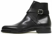 Mens Handmade Shoes Monk Strap Ankle High Black Leather Formal Wear Casual Boots