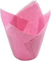 MAGICLULU Muffin Liners Tulip Jumbo 50 Pieces Cake Cups Liners Party Favors for Wedding Birthday Christmas Pink