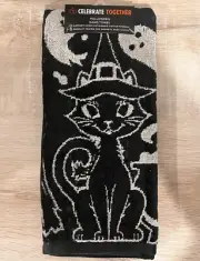 Halloween Cat Witch Hand Towel Spooky Ghost Black White Kitchen Bath NWT