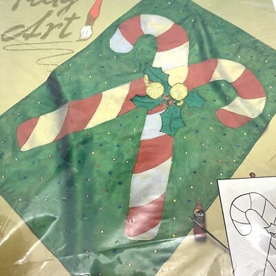 Vintage Christmas Flag Craft Art Decoration TULIP Ready to Paint Candy Cane New