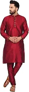 [SKAVIJ] Men's Art Silk Ethnic Motifs Kurta Pajama Thread Work Round Neck Festive Party Dress