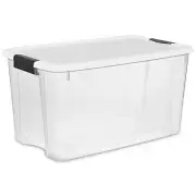 Sterilite 70 Qt Clear Plastic Stackable Storage Bin w/ White Latch Lid, (8 Pack)