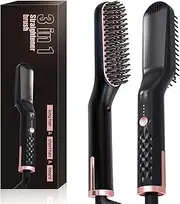 Jarttarn Hair Straightener Brush, Beard Hot Comb Straightener for Men, Fast Heating 3 In 1 Ionic Straightening Brush with Anti-Scald for Men WomenGifts Home and Travel