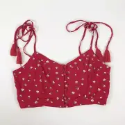 American Eagle Crop Top Size Medium Tie Straps Smocked Back Button Front NWT