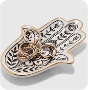 MADE BY LUCKY Jewelry Trinket Ring Dish Ceramic Hamsa Evil Eye Hand of Fatima Holder Key Ashtary Trinket Plate Bowl Small Boho Home Decorative Cute Decor Jewelry Tray Dish Gift Mom Brithday