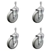 5 Inch SS Gray Polyurethane Wheel Swivel 3/8 Inch Threaded Stem Caster Set SCC
