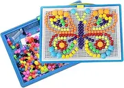 Generic Mushroom Nail Pegboard Fine Motor Skill Early Educational Shape Pattern Blocks Montessori for Kids Baby Preschool Toddler Birthday Gift, 310 Pegs