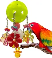 GILYGI Pullable Bird Plastic Ball Toys with Acrylic Pacifiers and Flowers, Colorful Parrot Toys for Medium and Large Parrot Quaker Monk Parakeet Sun Conures (Light Green)