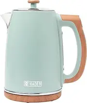 [HADEN] Dorchester Temperature Control Kettle - 3000w Rapid Boil, Wood Effect Finish, 1.7litre - Green Stainless Steel Kettle - Overheat Protection - Digital Display
