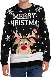 [NOROZE] Christmas Kids Jumpers Novelty Knitted Printed Merry Christmas Reindeer HOHOHO Dabing Santa Jumpers Crew Neck Long Sleeve Christmas Jumpers Pullover Top Xmas Jumper Unisex for 5-13 Year Kids