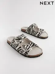 Zebra Forever Comfort® Leather Double Strap Footbed Sandals (206215) | $64