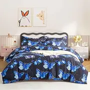 SDY 7PCS Butterfly Comforter Set Queen Size Cute Printed Comforter Sets Bed in a Bag for Toddler,Girls Boys and Kids, with Comforter, Flat Sheet, Fitted Sheet and Pillowcases & Shams