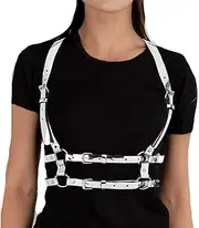 [Maeaccx] Punk Waist Harness Belt Leather Chest Harness Adjustable Body Chain Gothic for Women, Silver