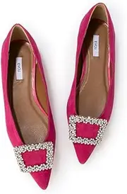 [EVOL] (イーボル) Evor IX5529 Women's Removable Buckle-Pointed Flat Pumps, Pink Suede, 23.5 cm