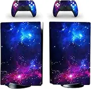 PS5 Digital Edition Console 2 Controllers Full Cover Vinyl Skin Decals Stickers Galaxy for Playstation 5 Digital Console Space Purple