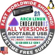 ENDEAVOUROS 2025 LINUX OS / LIVE + FULL BOOT / DVD, USB / 64-BIT / MAC, PC