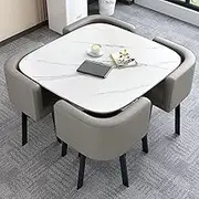 Snaweo Office Reception Room Club Table and Chair Set, Small Conference Room Negotiation Table Sets, Coffee Kitchen Dining Table Set for 4, 1 Table and 4 Chair, 31.5inch(Light Gray)