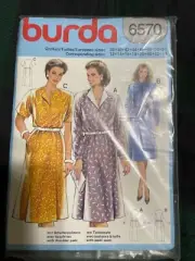 Vintage BURDA 6570 Sewing Pattern Dress 3 collar variations 80s Deadstock