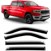Chrome Trim Tape-on Extra Durable Rain Guards for Dodge Ram 1500 2019-2025 Cr...