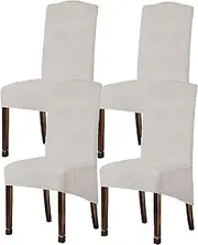 Large Size Velvet Dining Room Chair Covers High Stretch Kitchen Chair Slipcovers Soft Plush High Back Dining Chair Covers Home Banquet Chair Protector Covers(12,4PCS)