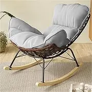 VERYMUSH Outdoor Rattan Rocker Padded Cushion Recliner Patio Rocking Chair for Bedroom Living Room Patio Porch Garden Deck Lawn(Gray)