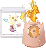 Cool Mist Mini Humidifier - Flame-Effect Light - Cute Ultrasonic Portable Air Humidifier for Bedroom Desk Kids Car & Baby Nursery. Small USB Capsule Rocket. Silent & Auto Shut-Off (260ml) (Pink)
