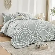 ENJOHOS Green and Grey King Size Comforter Set - Tufted Rainbow Design, 3 Pc Bedding for All Seasons, Lightweight Fluffy Microfiber With 2 Pillowcases